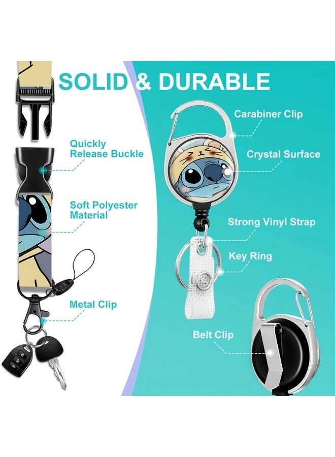Disney 3-in-1 Disney Blue Stitch Logo Plastic ID Holder with Lanyard, Retractable ID Roller, Keychain, and Extension Chain - Suitable for workers, students, bus drivers, doctors, nurses, etc. - Image 4